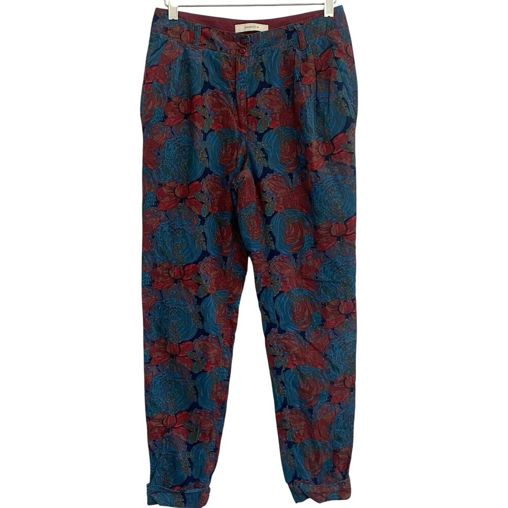 Sessun Lazy River Pants Size 36 Floral Pleated Cuffed Corduroy Artsy Boho
